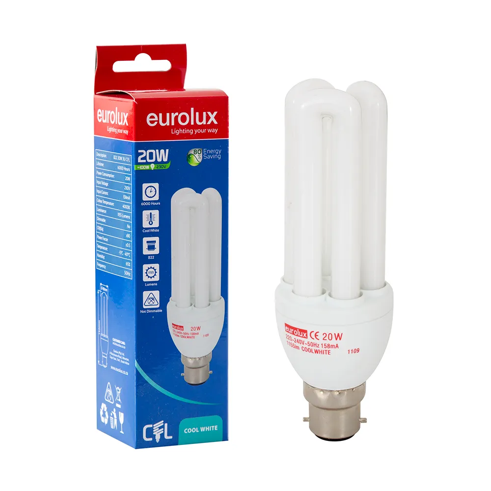 CFL 3U B22 20w Cool White